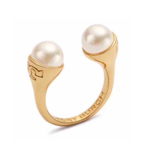 Tory Burch Jewelry - TORY BURCH • Gold Pearl Bud Logo Ring